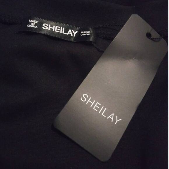 Sheilay Black V-Neck Animal Print Striped Accent Plus Size Mini Dress Sz 14 - Picture 3 of 5